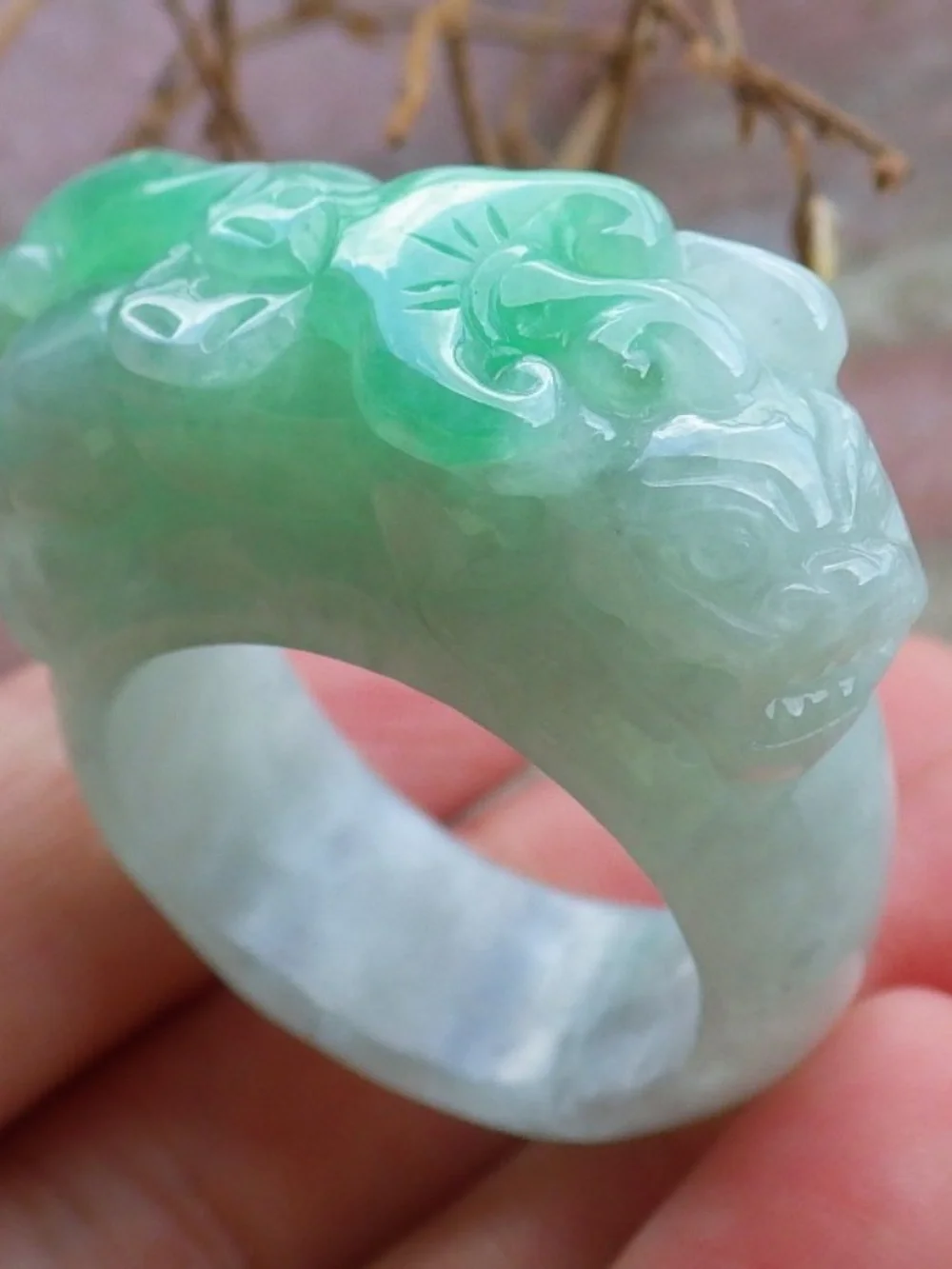 Certified Natural Myanmar Burma A JADE Jadeite Dragon Pi Xiu Ring US 12.75